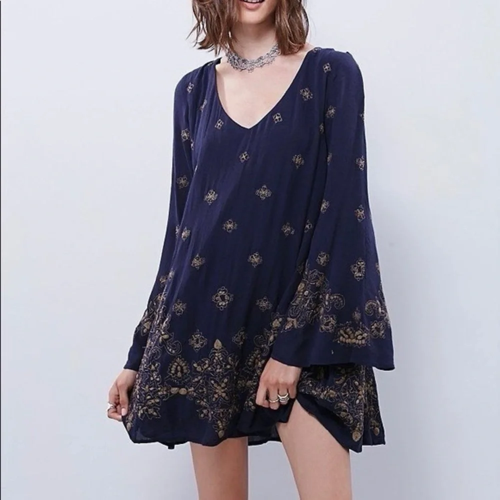 free people bell sleeve mini dress Black Crochet Bell Sleeve Mini Dress